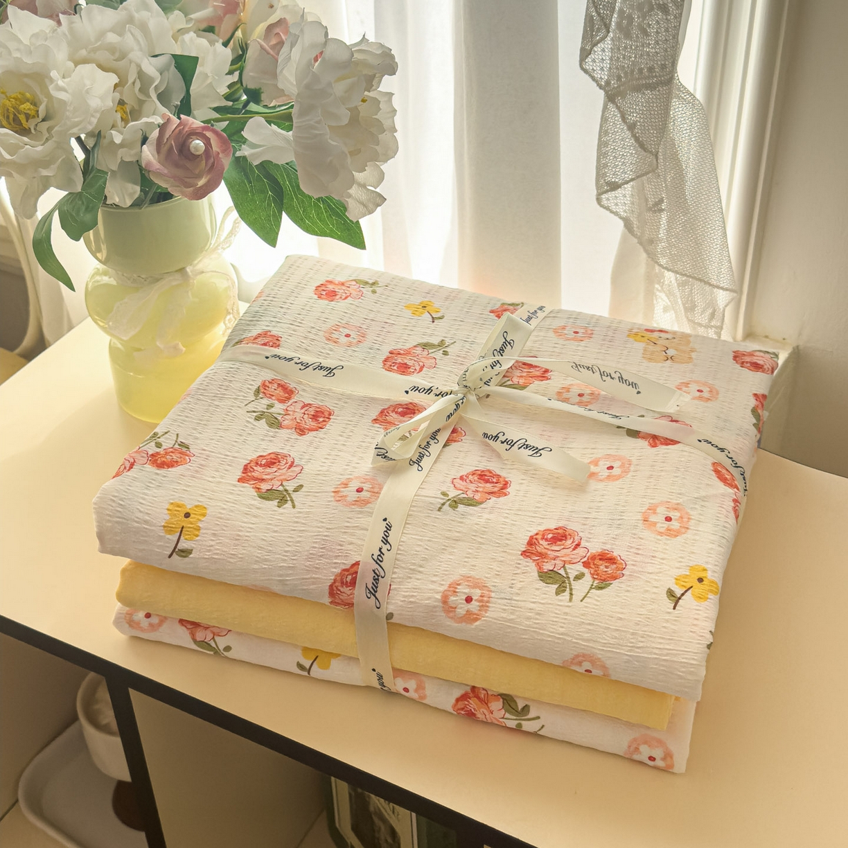 91家纺网 家纺一手货源 找家纺 卡斯诺家纺馆 2025新款A类皱皱棉双层纱印花四件套 晚晴