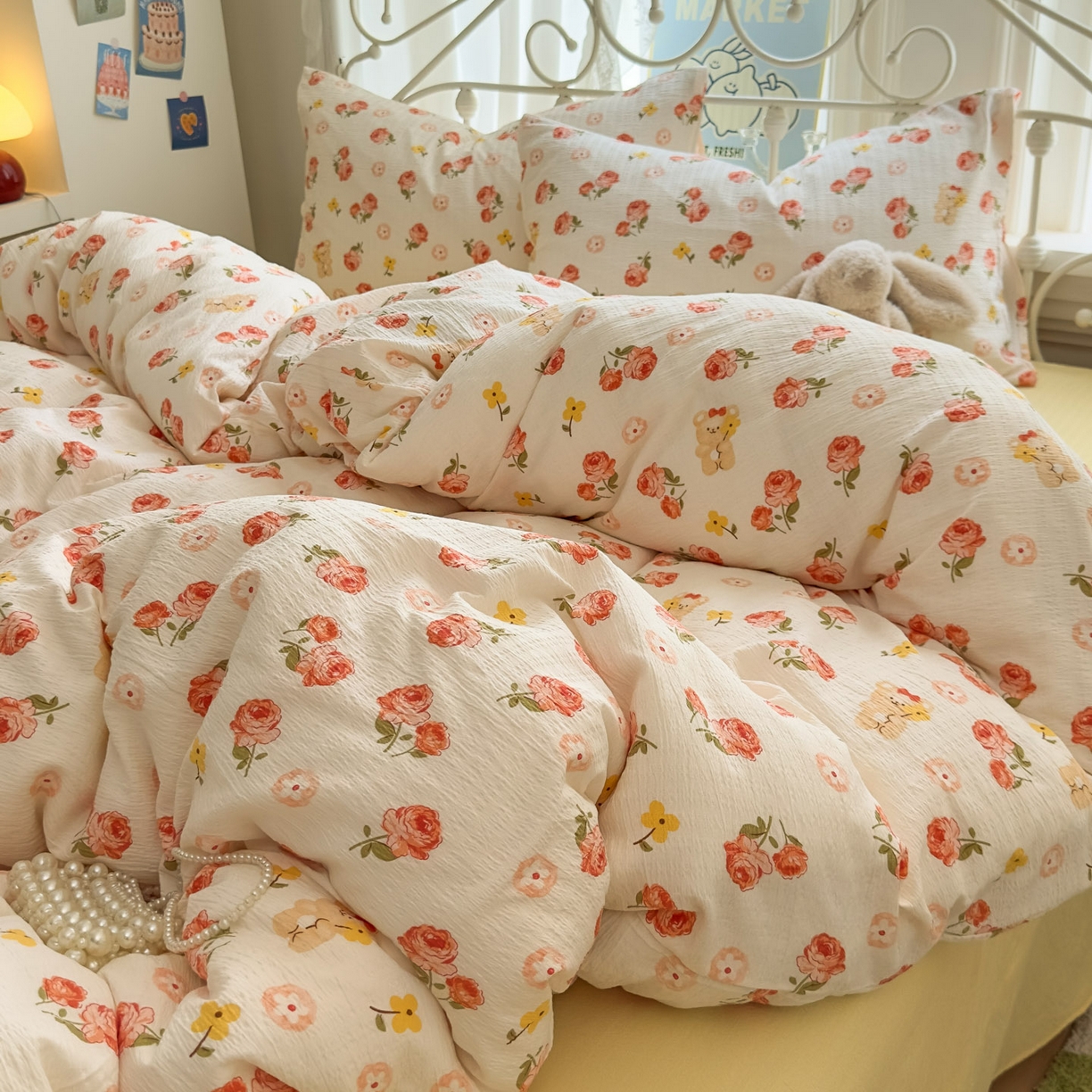 91家纺网 家纺一手货源 找家纺 卡斯诺家纺馆 2025新款A类皱皱棉双层纱印花四件套 晚晴