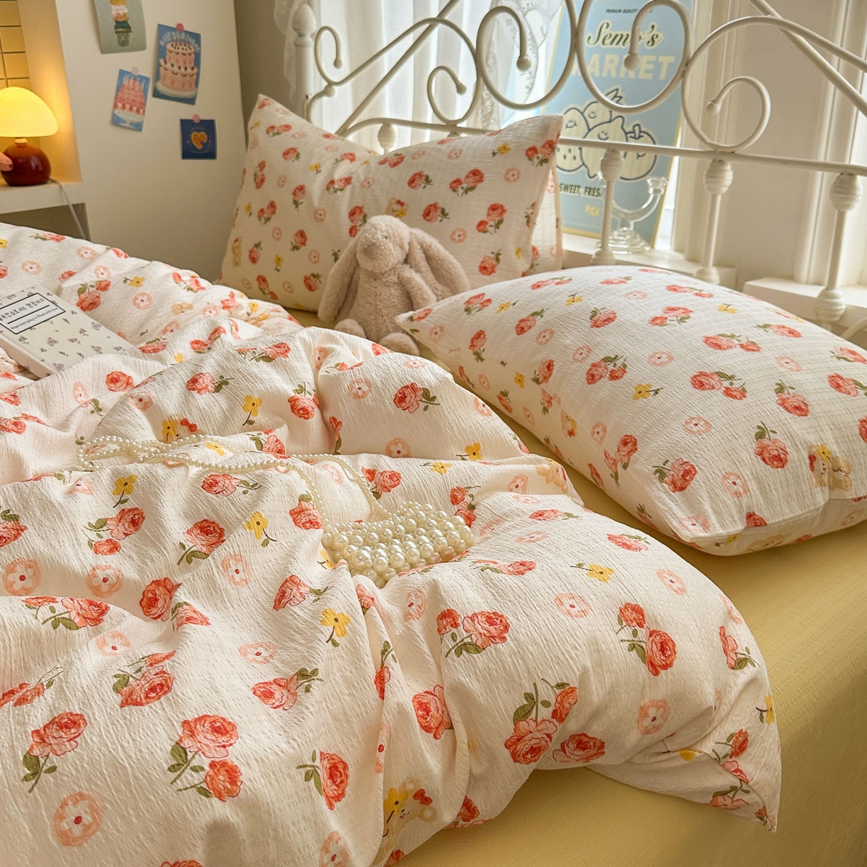 91家纺网 家纺一手货源 找家纺 卡斯诺家纺馆 2025新款A类皱皱棉双层纱印花四件套 晚晴