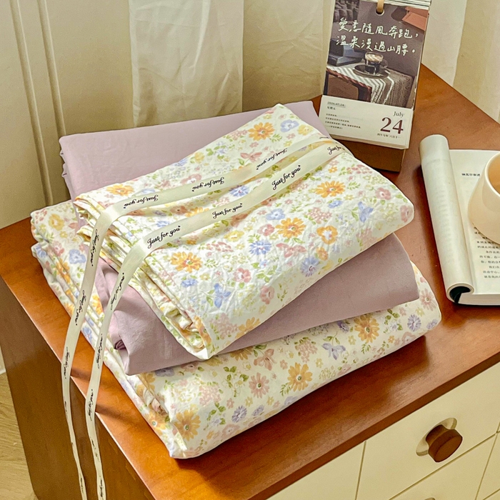 （总）斯卡诺家纺 2025新款爆款小清新云感棉四件套小布袋古法水洗棉四件套云柔棉被套三件套五件套