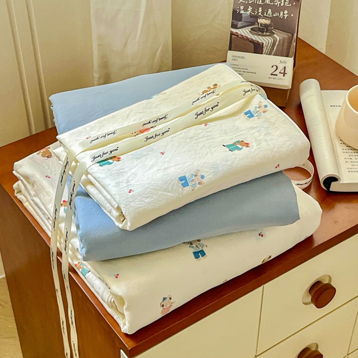 91家纺网 家纺一手货源 找家纺 （总）斯卡诺家纺 2025新款爆款小清新云感棉四件套小布袋古法水洗棉四件套云柔棉被套三件套五件套