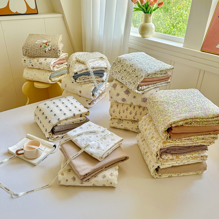 91家纺网 家纺一手货源 找家纺 （总）斯卡诺家纺 2025新款爆款小清新云感棉四件套小布袋古法水洗棉四件套云柔棉被套三件套五件套