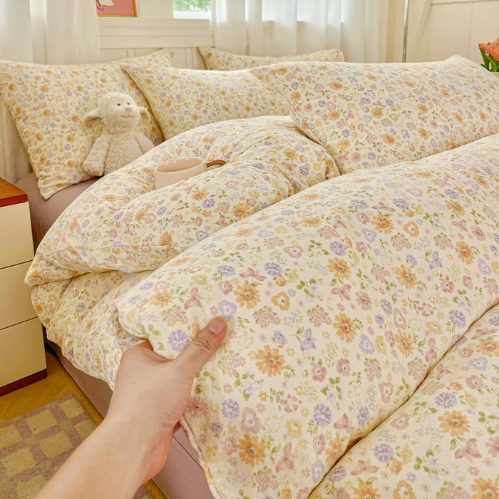 91家纺网 家纺一手货源 找家纺 （总）斯卡诺家纺 2025新款爆款小清新云感棉四件套小布袋古法水洗棉四件套云柔棉被套三件套五件套