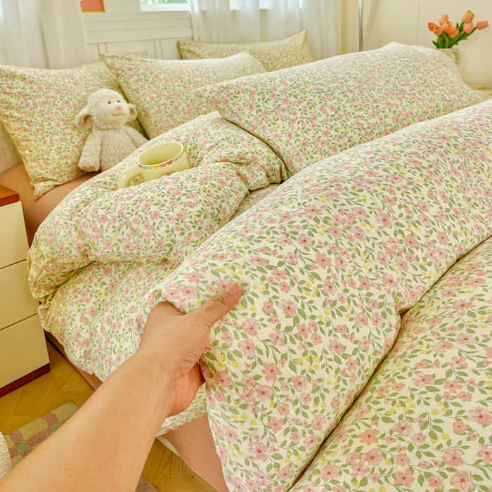 91家纺网 家纺一手货源 找家纺 （总）斯卡诺家纺 2025新款爆款小清新云感棉四件套小布袋古法水洗棉四件套云柔棉被套三件套五件套