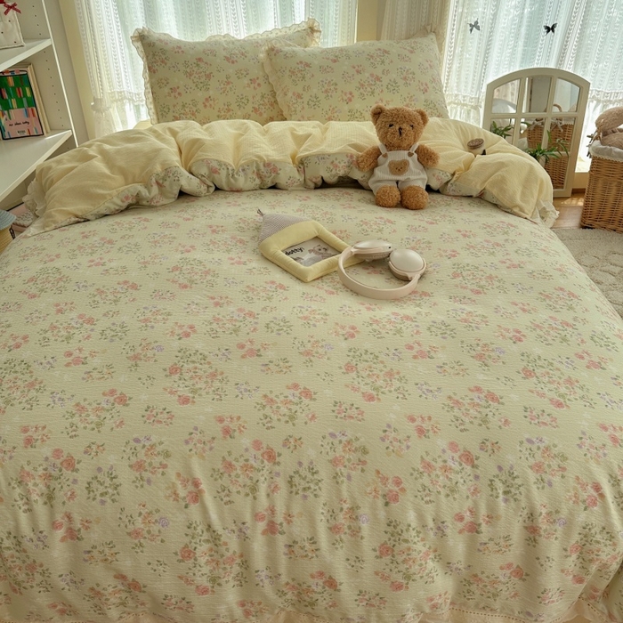 91家纺网 家纺一手货源 找家纺 红嘴企鹅 2025新款花边双层纱印花四件套 清香