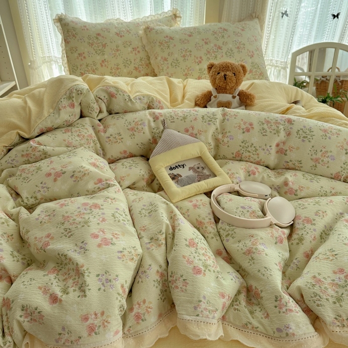 91家纺网 家纺一手货源 找家纺 红嘴企鹅 2025新款花边双层纱印花四件套 清香