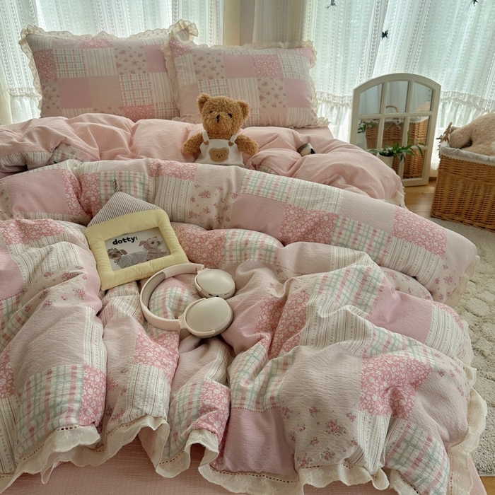 红嘴企鹅 2025新款花边双层纱印花四件套 甜心