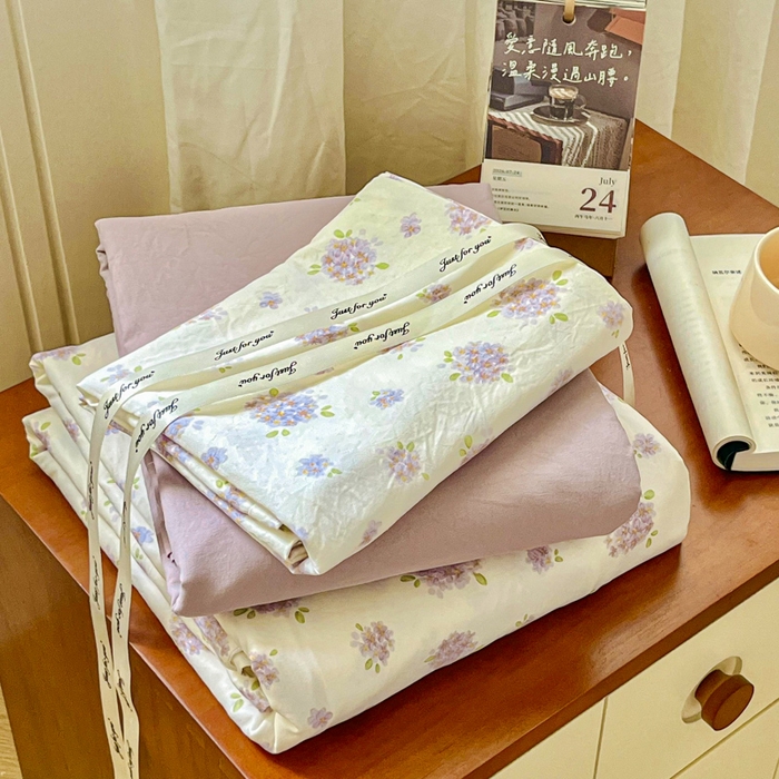 91家纺网 家纺一手货源 找家纺 斯卡诺家纺 2026爆款古法水洗仿棉四件套韩国小布袋五件套（高克重斜纹加厚） 花镜