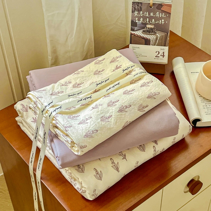 91家纺网 家纺一手货源 找家纺 斯卡诺家纺 2026爆款古法水洗仿棉四件套韩国小布袋五件套（高克重斜纹加厚） 花镜