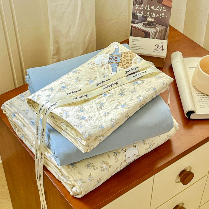 91家纺网 家纺一手货源 找家纺 斯卡诺家纺 2026爆款古法水洗仿棉四件套韩国小布袋五件套（高克重斜纹加厚） 花镜