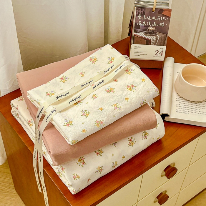 91家纺网 家纺一手货源 找家纺 斯卡诺家纺 2026爆款古法水洗仿棉四件套韩国小布袋五件套（高克重斜纹加厚） 花镜