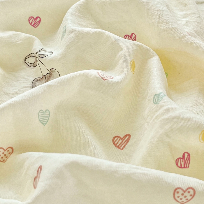 91家纺网 家纺一手货源 找家纺 斯卡诺家纺 2026爆款古法水洗仿棉四件套韩国小布袋五件套（高克重斜纹加厚） 缤纷爱心