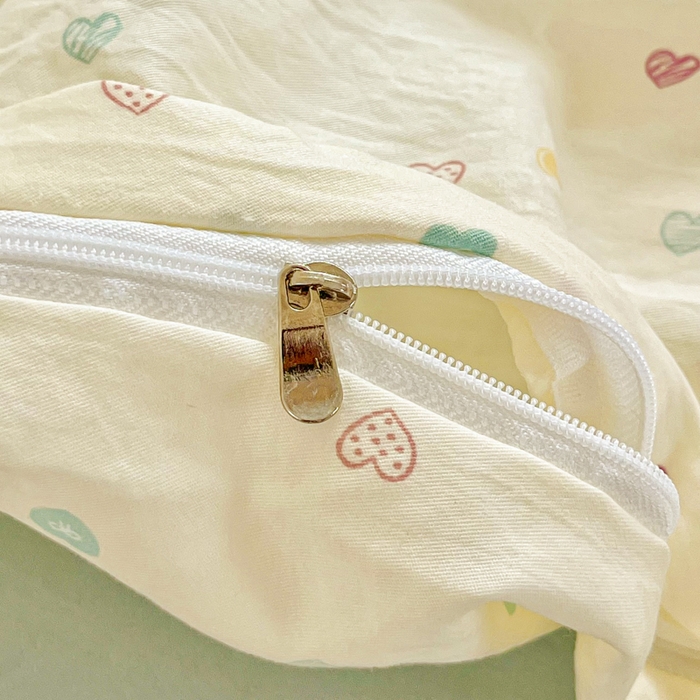 91家纺网 家纺一手货源 找家纺 斯卡诺家纺 2026爆款古法水洗仿棉四件套韩国小布袋五件套（高克重斜纹加厚） 缤纷爱心