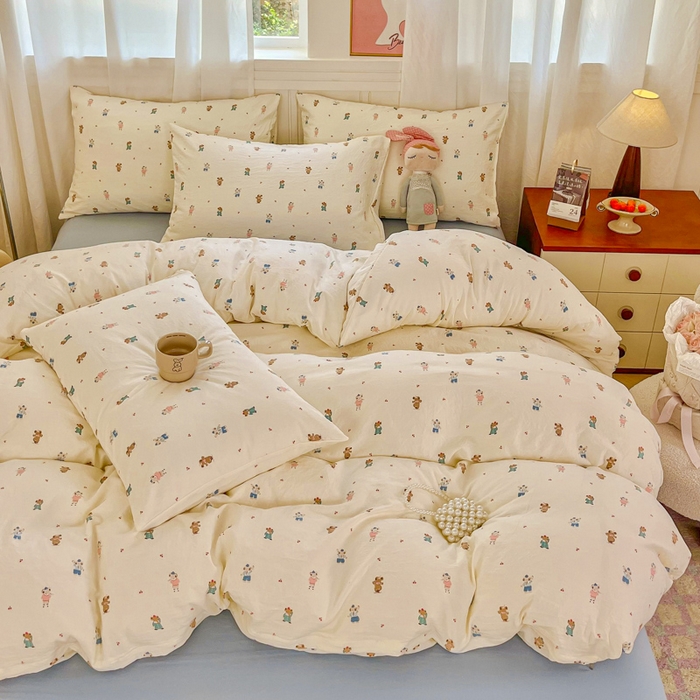 91家纺网 家纺一手货源 找家纺 斯卡诺家纺 2026爆款古法水洗仿棉四件套韩国小布袋五件套（高克重斜纹加厚） 宠物乐园