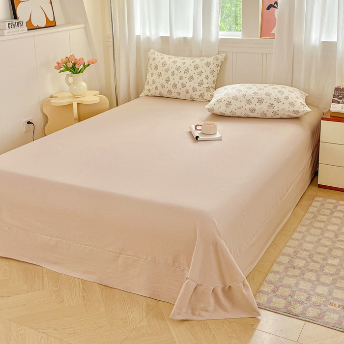 91家纺网 家纺一手货源 找家纺 斯卡诺家纺 2026爆款古法水洗仿棉四件套韩国小布袋五件套（高克重斜纹加厚） 法式浪漫