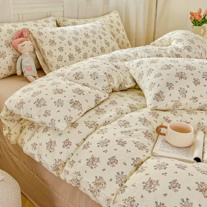 91家纺网 家纺一手货源 找家纺 斯卡诺家纺 2026爆款古法水洗仿棉四件套韩国小布袋五件套（高克重斜纹加厚） 法式浪漫