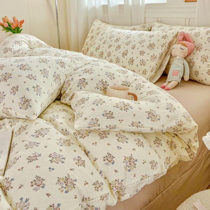 91家纺网 家纺一手货源 找家纺 斯卡诺家纺 2026爆款古法水洗仿棉四件套韩国小布袋五件套（高克重斜纹加厚） 法式浪漫