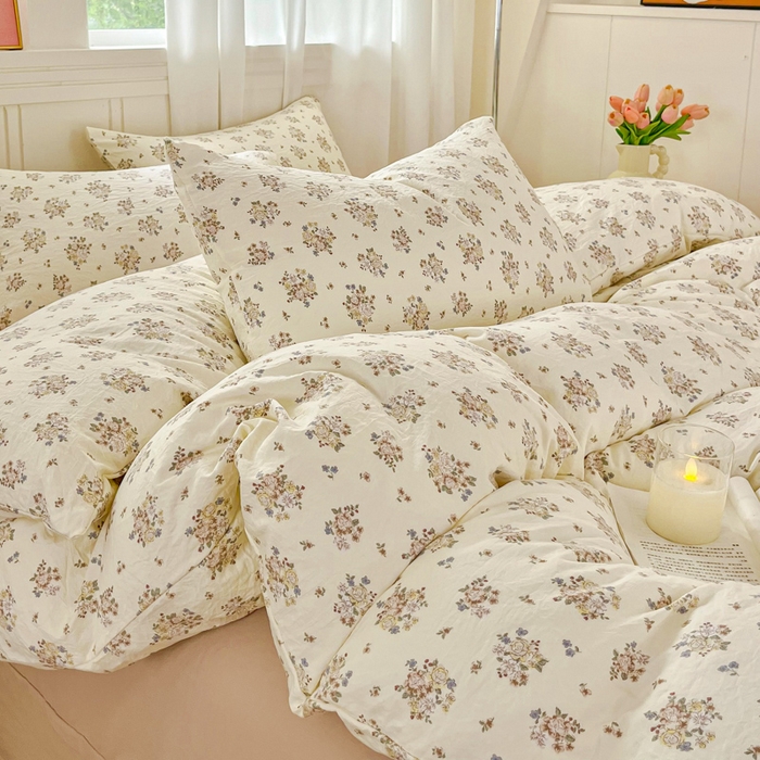 91家纺网 家纺一手货源 找家纺 斯卡诺家纺 2026爆款古法水洗仿棉四件套韩国小布袋五件套（高克重斜纹加厚） 法式浪漫