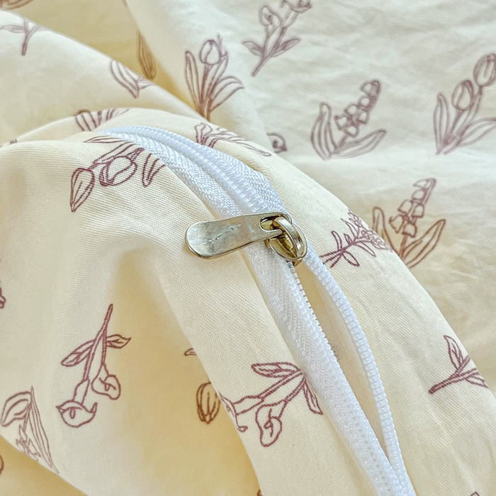 91家纺网 家纺一手货源 找家纺 斯卡诺家纺 2026爆款古法水洗仿棉四件套韩国小布袋五件套（高克重斜纹加厚） 花季