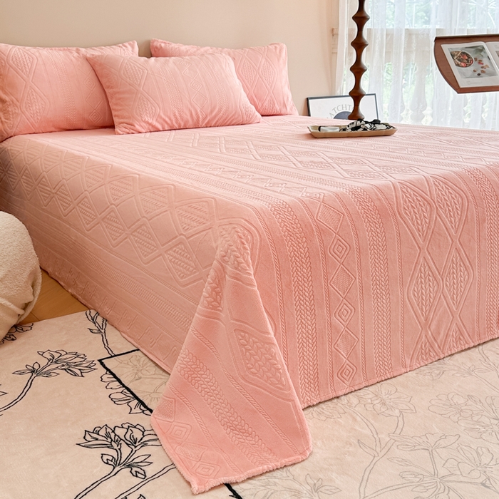 91家纺网 家纺一手货源 找家纺 眠博士 2025新款雕花加厚牛奶绒单品床单 床单单件-卡洛 单品床单-卡洛粉