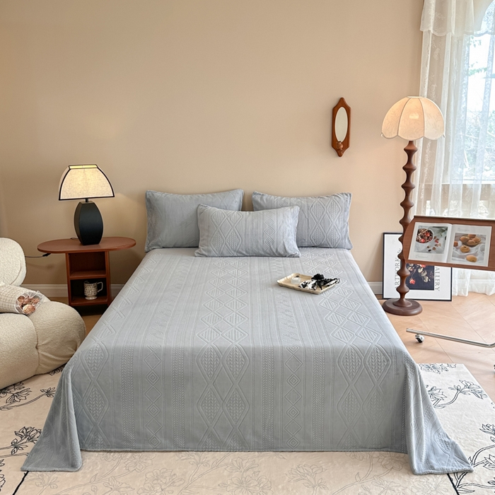 91家纺网 家纺一手货源 找家纺 眠博士 2025新款雕花加厚牛奶绒单品床单 床单单件-卡洛 单品床单-卡洛灰