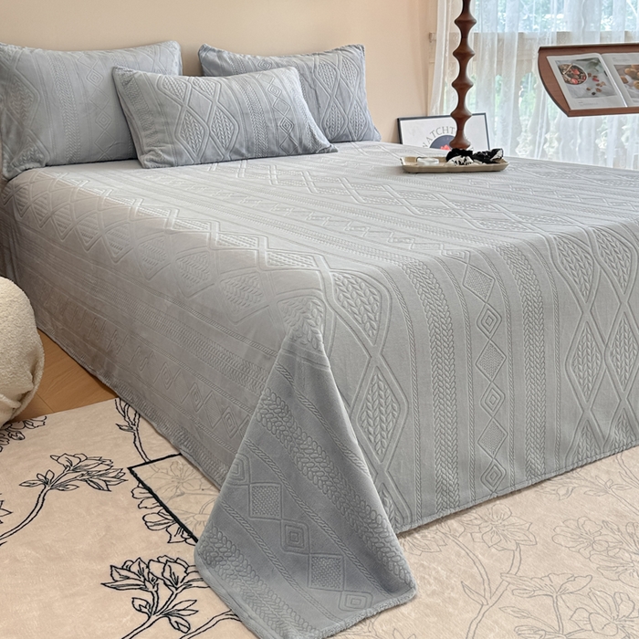 91家纺网 家纺一手货源 找家纺 眠博士 2025新款雕花加厚牛奶绒单品床单 床单单件-卡洛 单品床单-卡洛灰