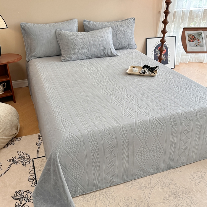 91家纺网 家纺一手货源 找家纺 眠博士 2025新款雕花加厚牛奶绒单品床单 床单单件-卡洛 单品床单-卡洛灰