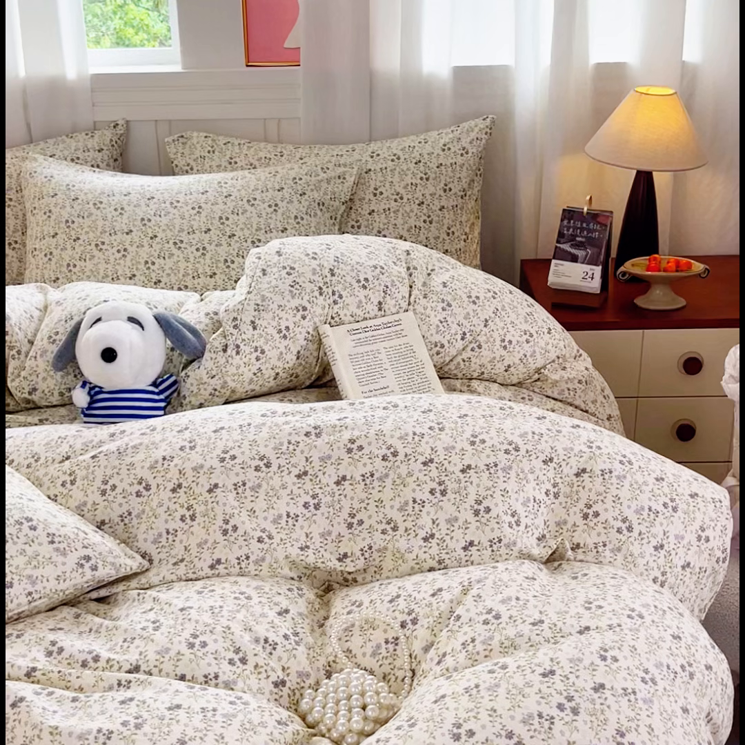 91家纺网 家纺一手货源 找家纺 斯卡诺家纺 2026爆款古法水洗仿棉四件套韩国小布袋五件套（高克重斜纹加厚） 兰亭序