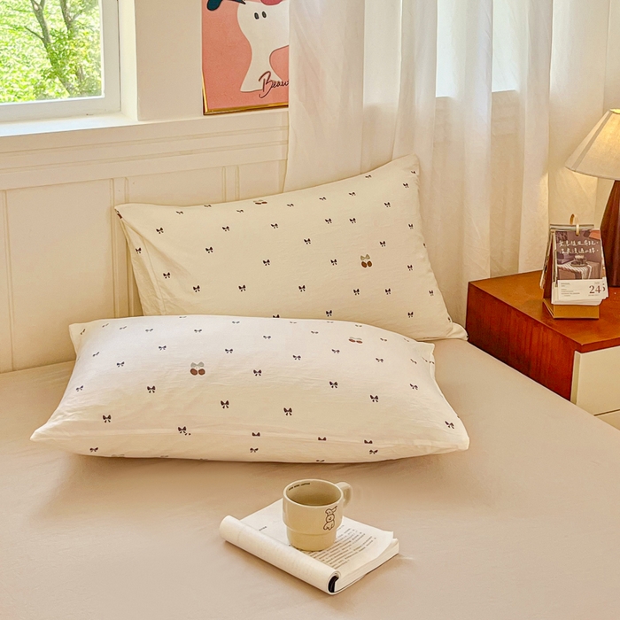 91家纺网 家纺一手货源 找家纺 斯卡诺家纺 2026爆款古法水洗仿棉四件套韩国小布袋五件套（高克重斜纹加厚） 甜美樱桃