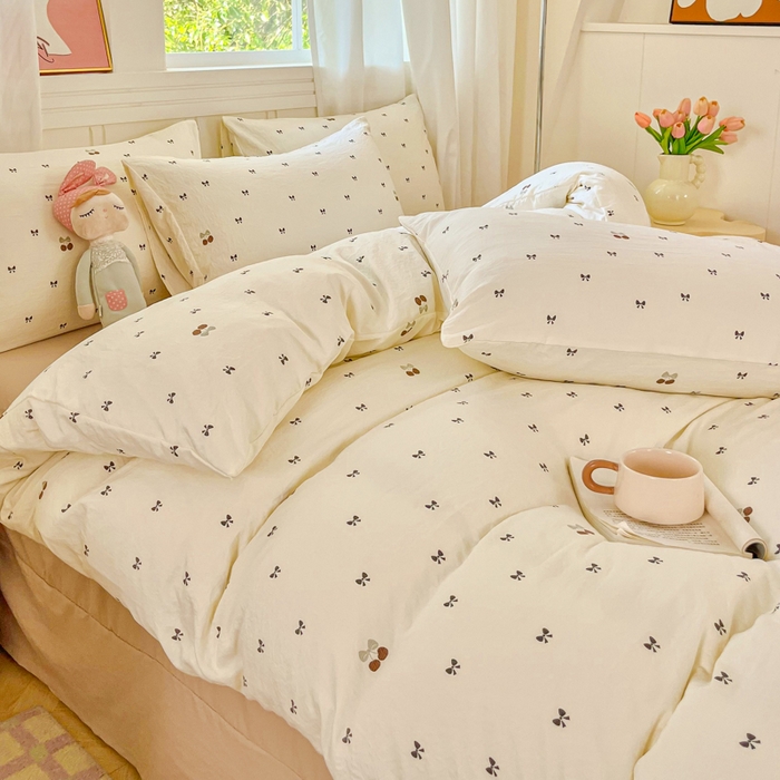 91家纺网 家纺一手货源 找家纺 斯卡诺家纺 2026爆款古法水洗仿棉四件套韩国小布袋五件套（高克重斜纹加厚） 甜美樱桃