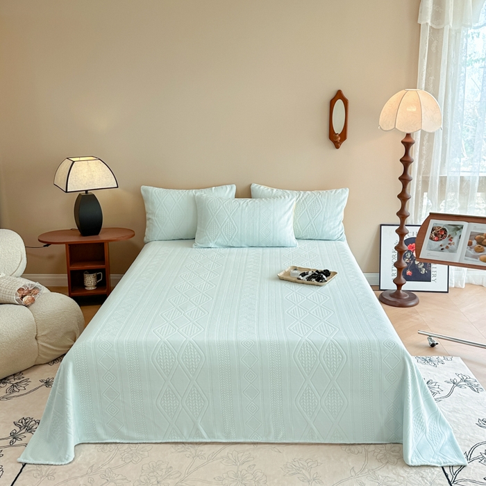 91家纺网 家纺一手货源 找家纺 眠博士 2025新款雕花加厚牛奶绒单品床单 床单单件-卡洛 单品床单-卡洛蓝