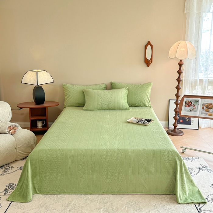 91家纺网 家纺一手货源 找家纺 眠博士 2025新款雕花加厚牛奶绒单品床单 床单单件-卡洛 单品床单-卡洛绿