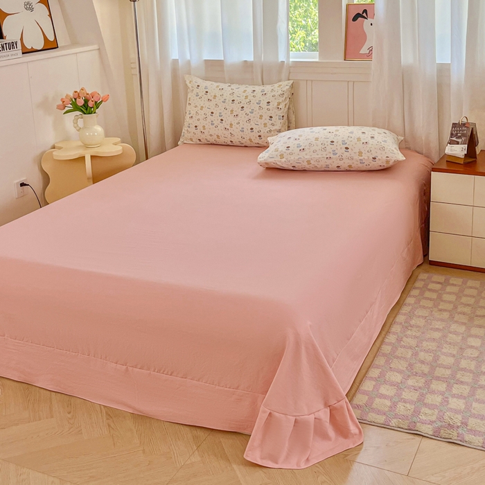 91家纺网 家纺一手货源 找家纺 斯卡诺家纺 2026爆款古法水洗仿棉四件套韩国小布袋五件套（高克重斜纹加厚） 西高地