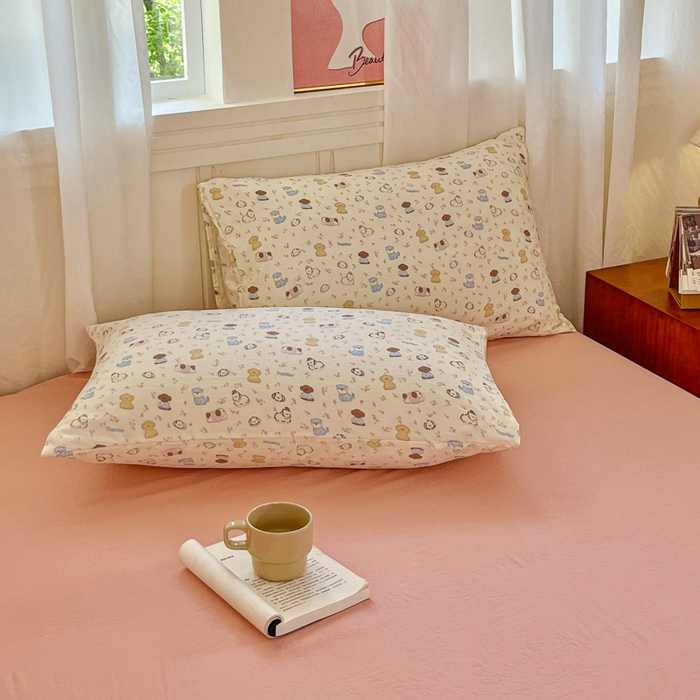 91家纺网 家纺一手货源 找家纺 斯卡诺家纺 2026爆款古法水洗仿棉四件套韩国小布袋五件套（高克重斜纹加厚） 西高地