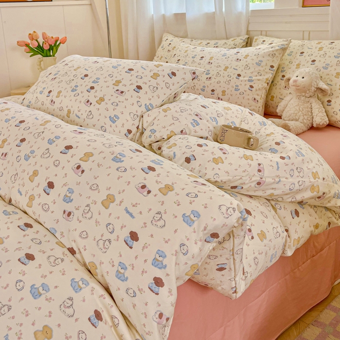 91家纺网 家纺一手货源 找家纺 斯卡诺家纺 2026爆款古法水洗仿棉四件套韩国小布袋五件套（高克重斜纹加厚） 西高地