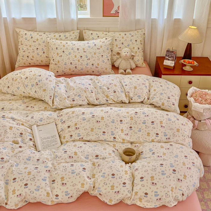 91家纺网 家纺一手货源 找家纺 斯卡诺家纺 2026爆款古法水洗仿棉四件套韩国小布袋五件套（高克重斜纹加厚） 西高地