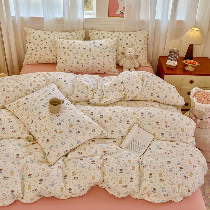 91家纺网 家纺一手货源 找家纺 斯卡诺家纺 2026爆款古法水洗仿棉四件套韩国小布袋五件套（高克重斜纹加厚） 西高地