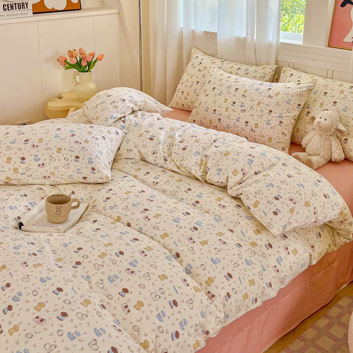 91家纺网 家纺一手货源 找家纺 斯卡诺家纺 2026爆款古法水洗仿棉四件套韩国小布袋五件套（高克重斜纹加厚） 西高地