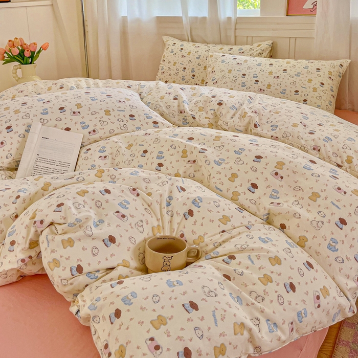 91家纺网 家纺一手货源 找家纺 斯卡诺家纺 2026爆款古法水洗仿棉四件套韩国小布袋五件套（高克重斜纹加厚） 西高地