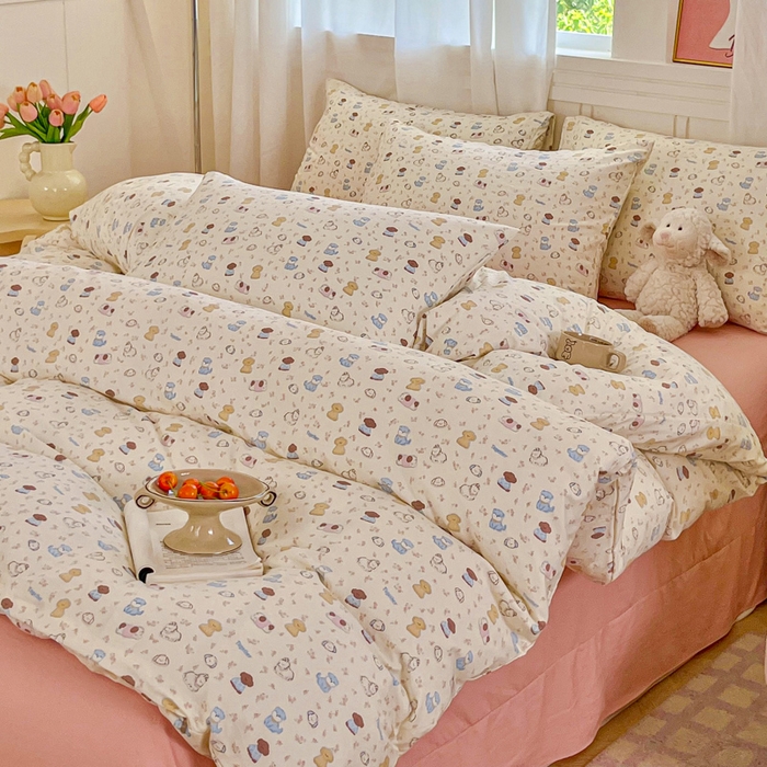 91家纺网 家纺一手货源 找家纺 斯卡诺家纺 2026爆款古法水洗仿棉四件套韩国小布袋五件套（高克重斜纹加厚） 西高地