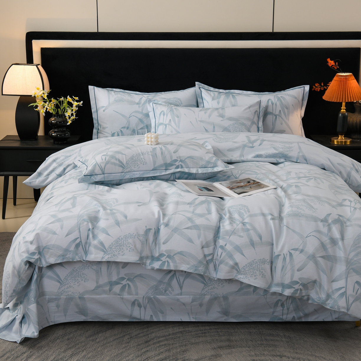 91家纺网 家纺一手货源 找家纺 润淳家居 2025新款百分百全棉磨毛四件套 半城烟沙 蓝