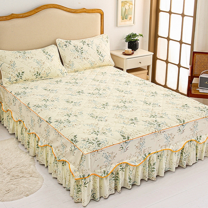 91家纺网 家纺一手货源 找家纺 （总）笠裙家纺 2025新款磨毛夹棉S边单件三件套韩版防滑床裙单床裙床裙单件