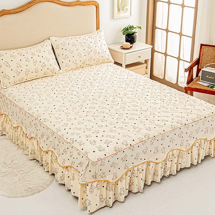 91家纺网 家纺一手货源 找家纺 （总）笠裙家纺 2025新款磨毛夹棉S边单件三件套韩版防滑床裙单床裙床裙单件