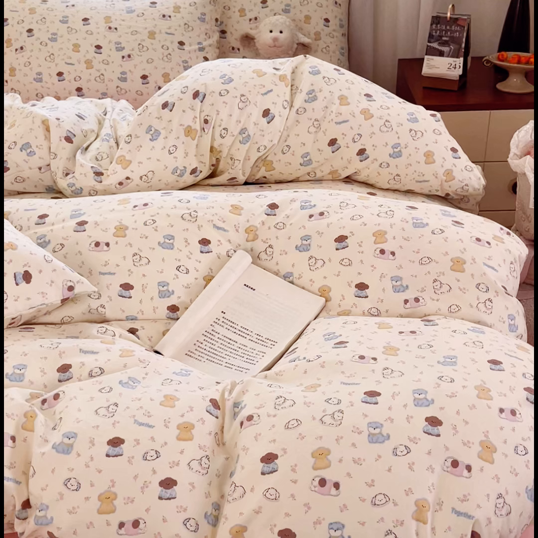 91家纺网 家纺一手货源 找家纺 斯卡诺家纺 2026爆款古法水洗仿棉四件套韩国小布袋五件套（高克重斜纹加厚） 西高地