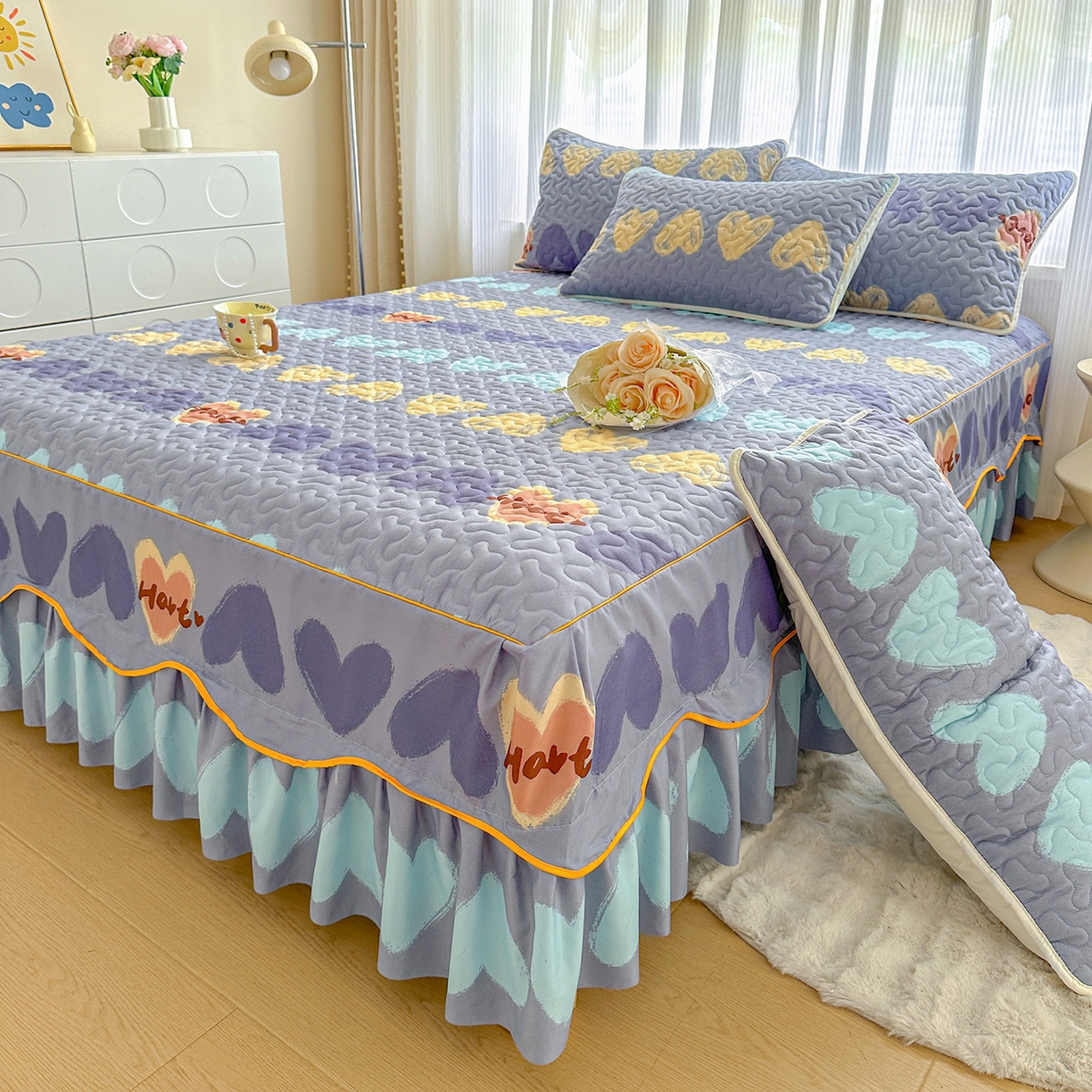 91家纺网 家纺一手货源 找家纺 （总）笠裙家纺 2025新款磨毛夹棉S边单件三件套韩版防滑床裙单床裙床裙单件