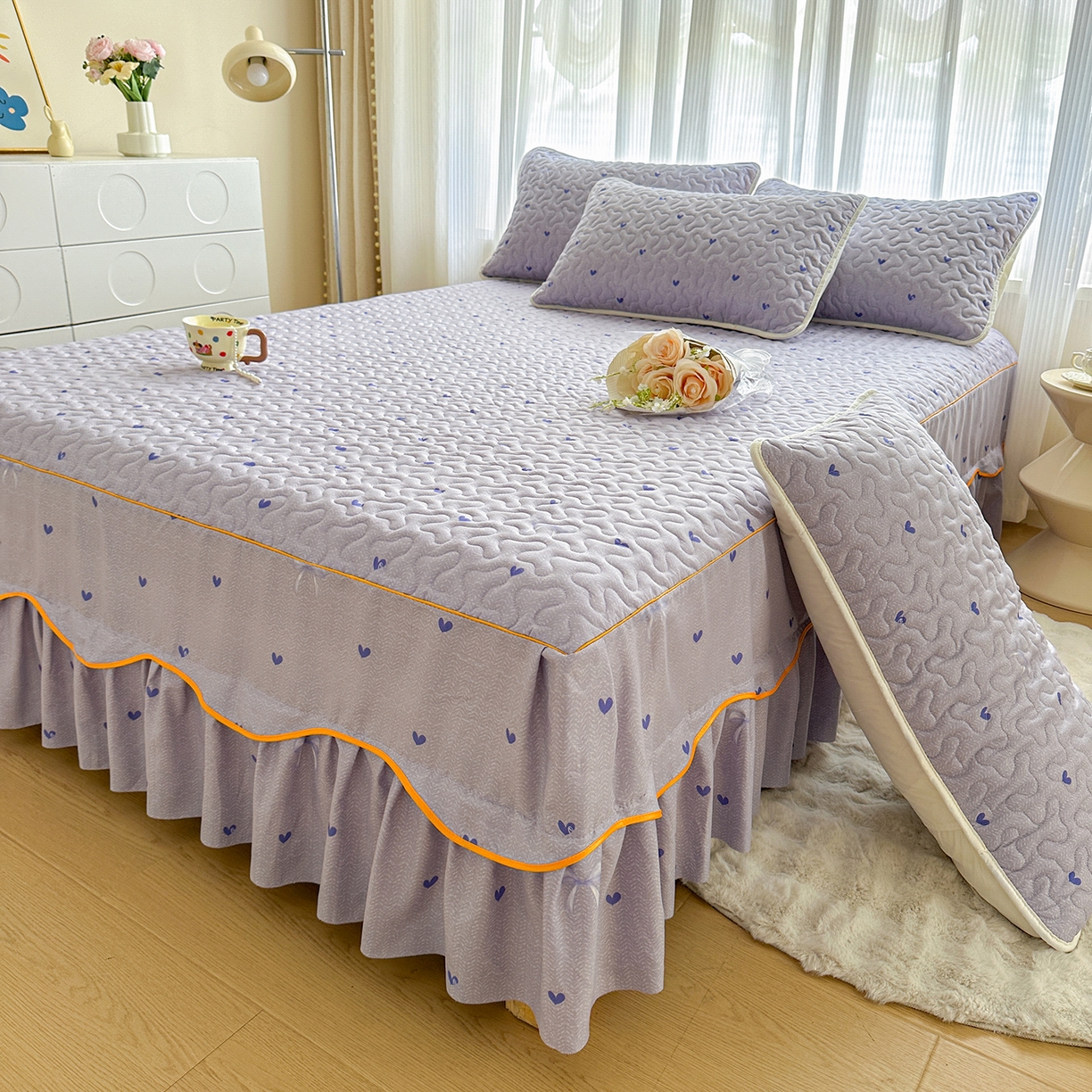 91家纺网 家纺一手货源 找家纺 （总）笠裙家纺 2025新款磨毛夹棉S边单件三件套韩版防滑床裙单床裙床裙单件