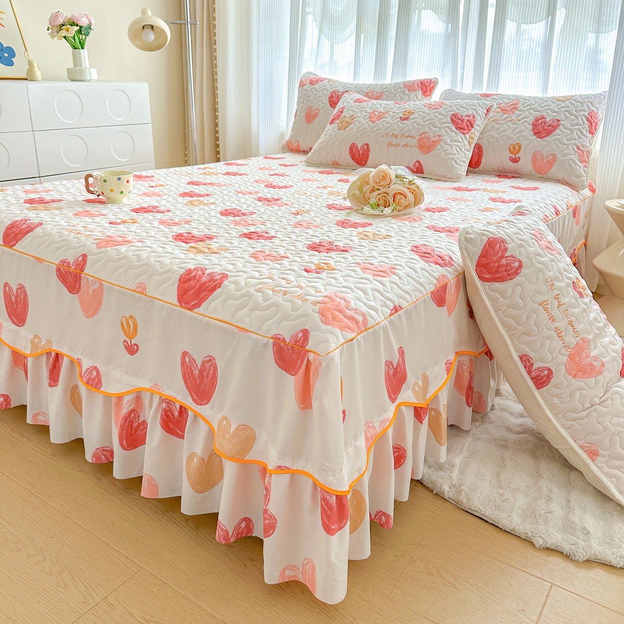 91家纺网 家纺一手货源 找家纺 （总）笠裙家纺 2025新款磨毛夹棉S边单件三件套韩版防滑床裙单床裙床裙单件