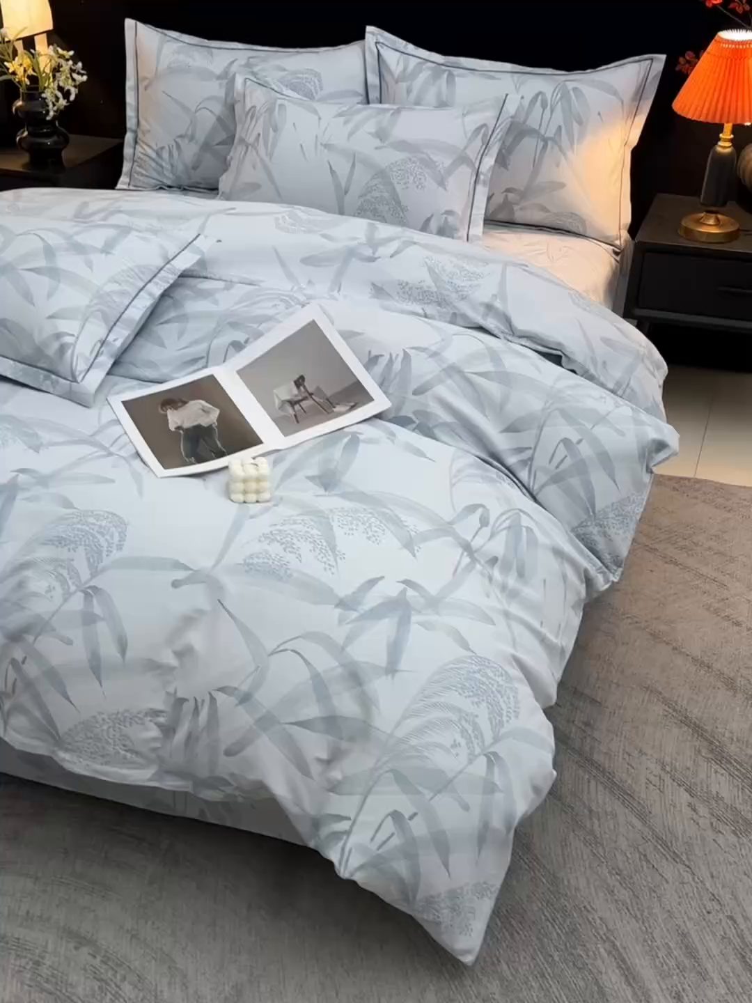 91家纺网 家纺一手货源 找家纺 润淳家居 2025新款百分百全棉磨毛四件套 半城烟沙 蓝