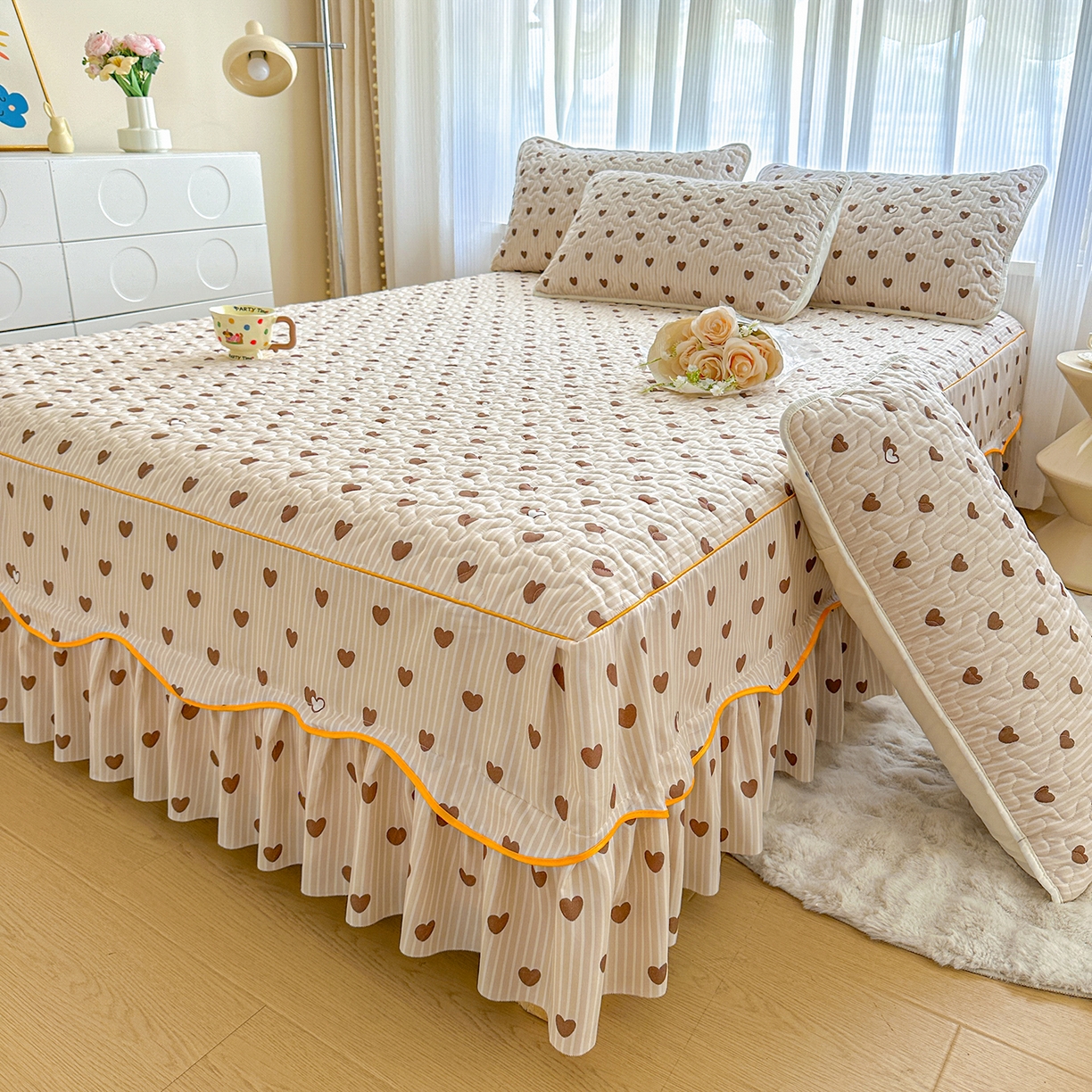 91家纺网 家纺一手货源 找家纺 （总）笠裙家纺 2025新款磨毛夹棉S边单件三件套韩版防滑床裙单床裙床裙单件