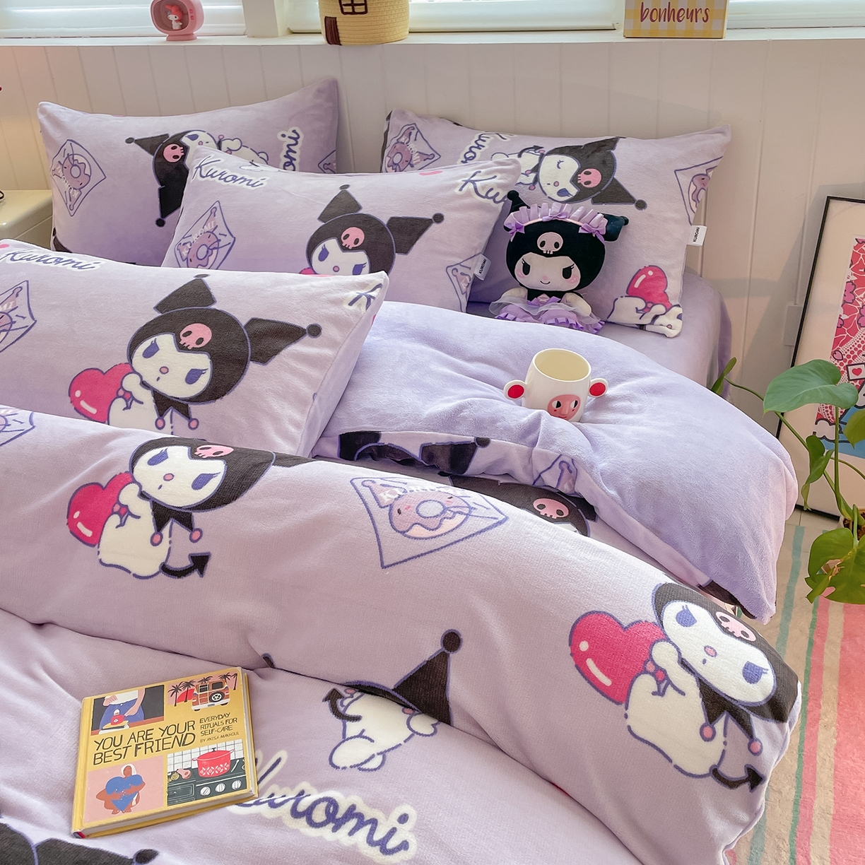 91家纺网 家纺一手货源 找家纺 金爱家 2025新款A类正版三丽鸥授权卡通加厚高克重牛奶绒系列四件套 绒三丽鸥-梦幻库洛米